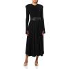 Norma Kamali Womens Ls Shoulder Pad V Neck Flared Dress to Midcalf(Black)