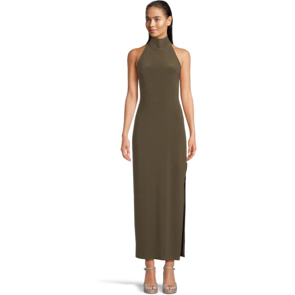 imageNorma Kamali Womens Halter Turtle Side Slit GownBark