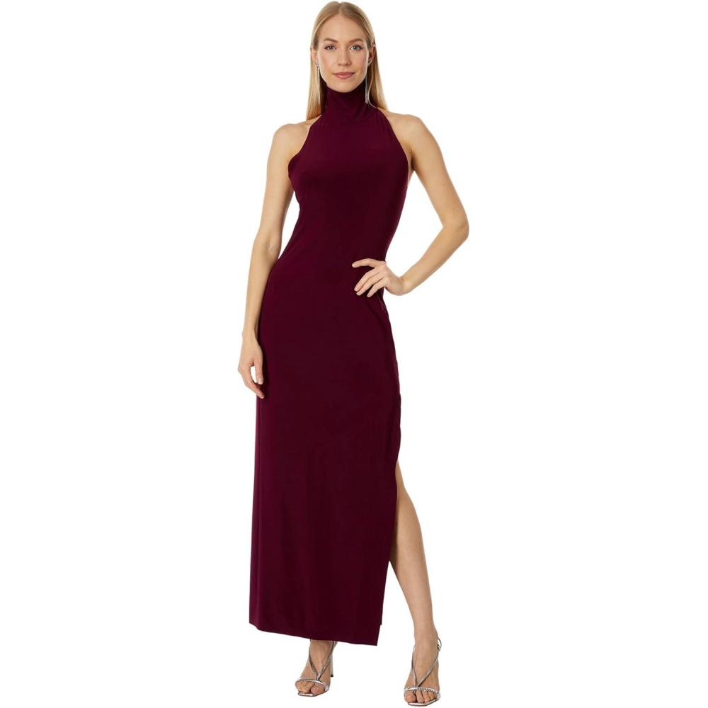 imageNorma Kamali Womens Halter Turtle Side Slit GownPlum