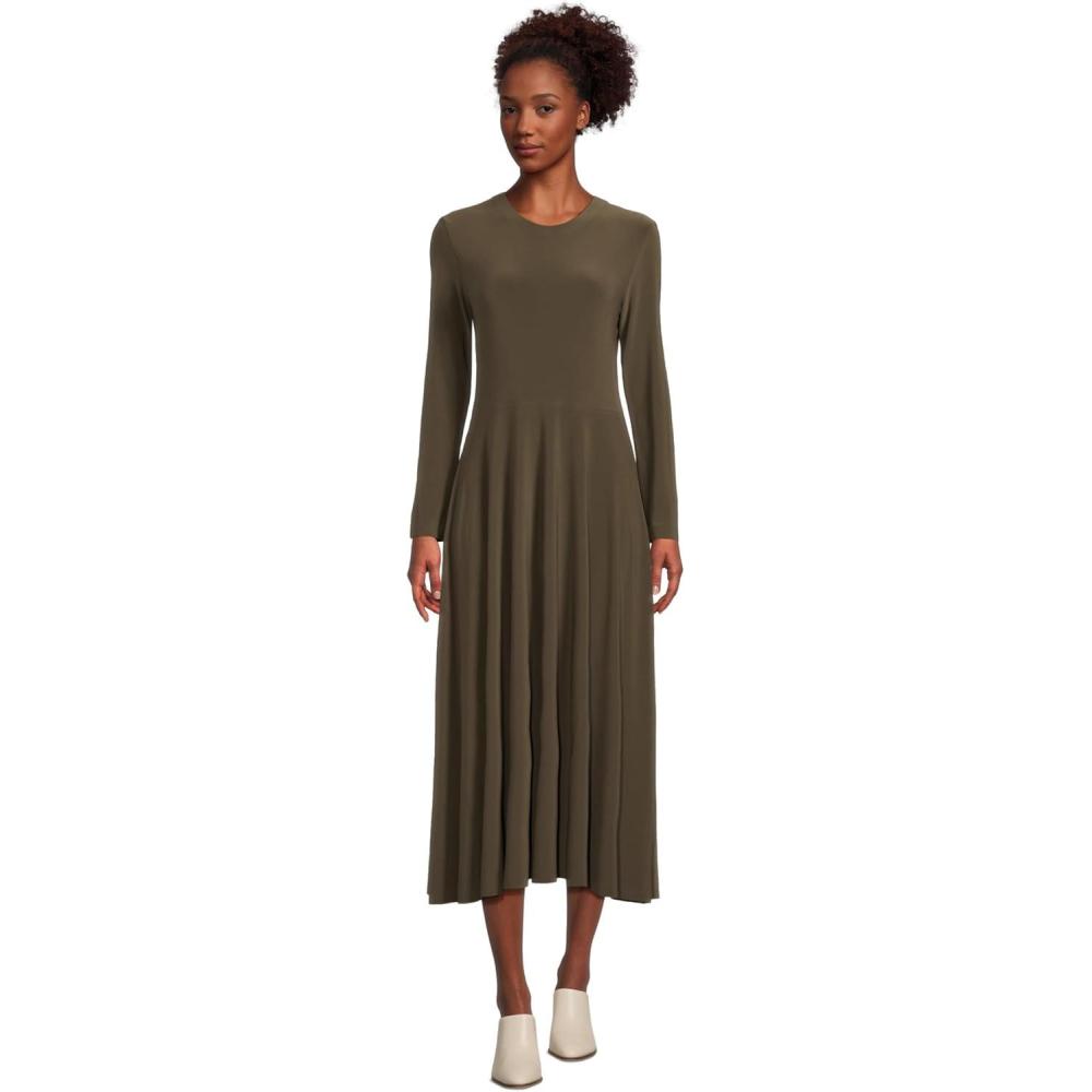 imageNorma Kamali Womens Long Sleeve Flared DressBark