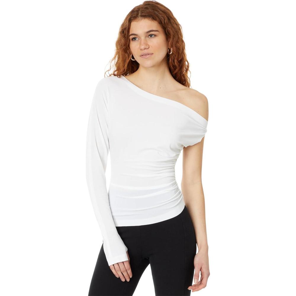 imageNorma Kamali Womens One Sleeve Drop Shoulder Side Drape TopSnow White