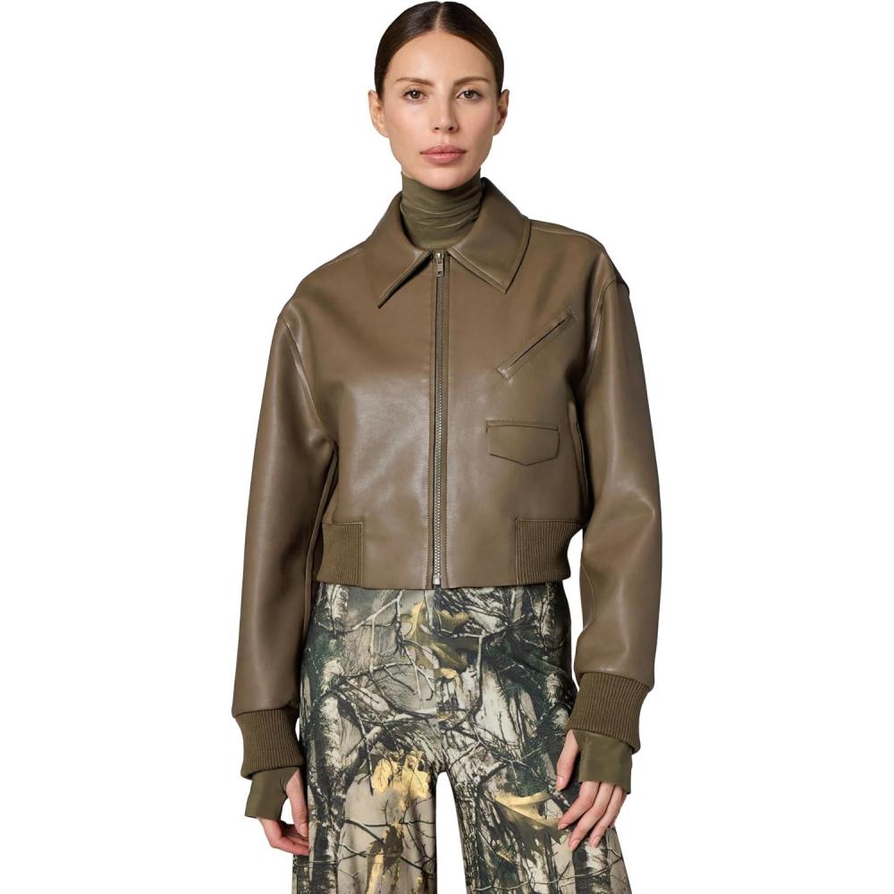 imageNorma Kamali womens Mens Zip Front Classic Cropped JacketBark