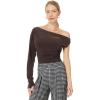 Norma Kamali Womens One Sleeve Drop Shoulder Side Drape Top(Chocolate)