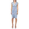 Norma Kamali Women’s Sleeveless Deep V Neck Shirred Front Dress to Knee(Misty Blue)
