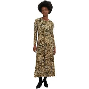 Norma Kamali Womens Long Sleeve Flared Dress(Cheetah Patch)