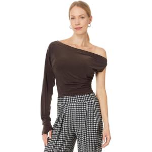 Norma Kamali Womens One Sleeve Drop Shoulder Side Drape Top(Chocolate)