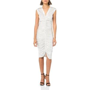Norma Kamali Women’s Sleeveless Deep V Neck Shirred Front Dress to Knee(Pearl)
