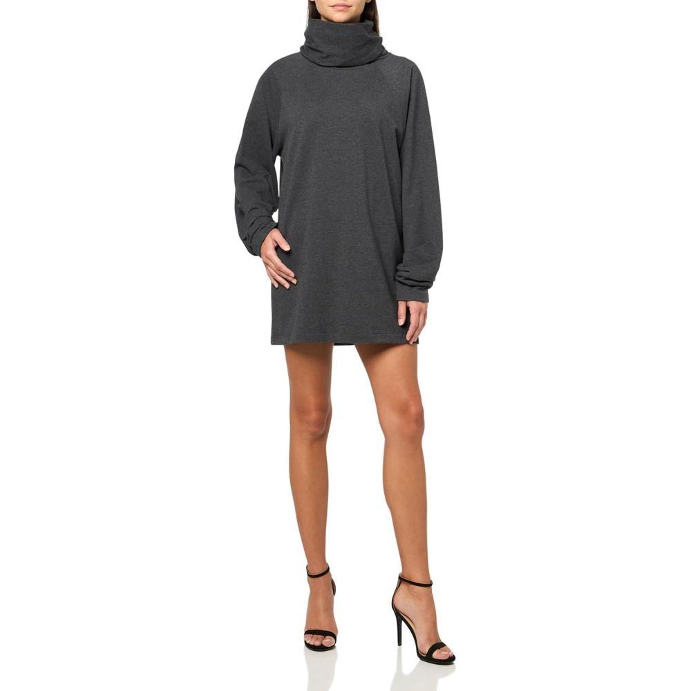 imageNorma Kamali Womens Oversized Raglan Sleeve Turtleneck Mini DressDark Heather Grey