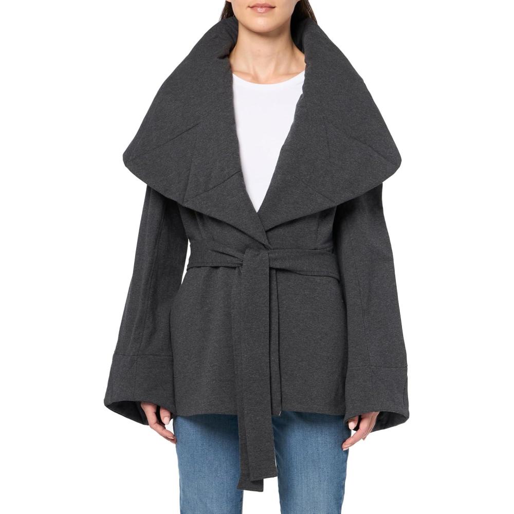 imageNorma Kamali womens Shawl Collar Peplum JacketDark Heather Grey