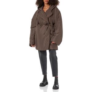Norma Kamali womens Hooded Sleeping Bag Car Coat W/Drawstrings(Chocolate)