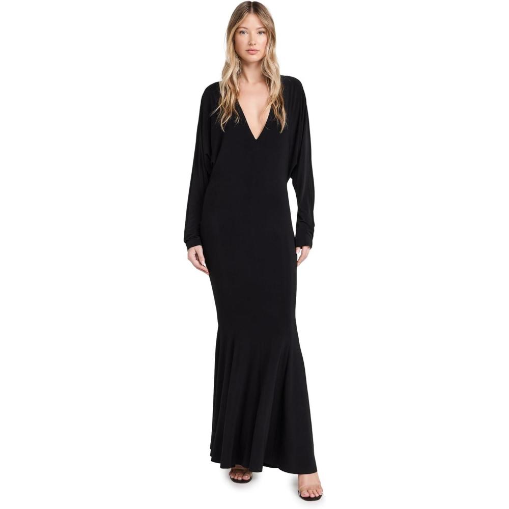 image:imageNorma Kamali Womens Dolman V Neck Fishtail GownBlack