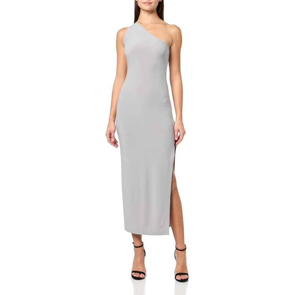image:imageNorma Kamali Womens One Shoulder Long Dress WSide SlitGrey