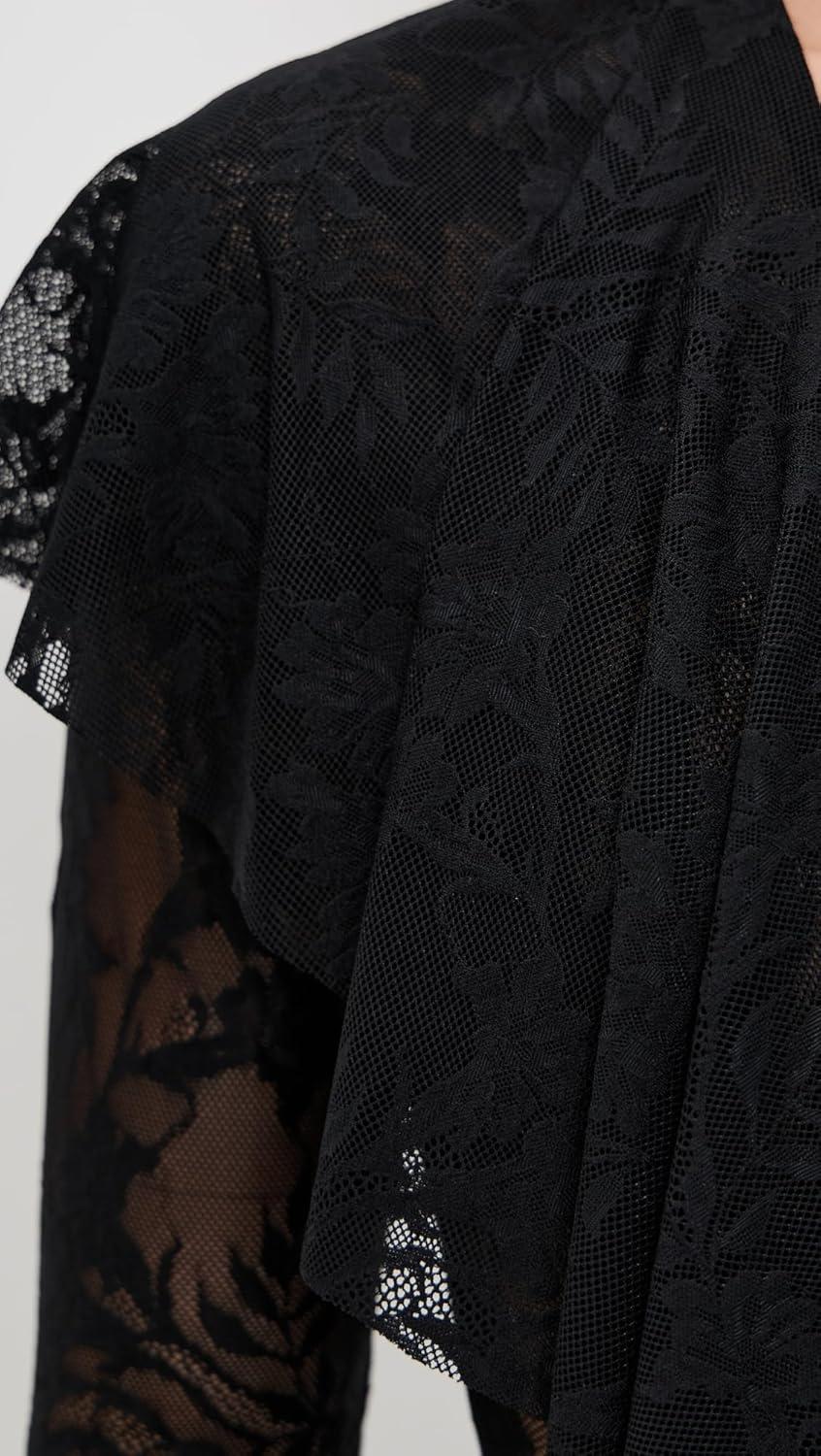 image:imageNorma Kamali Womens Long Sleeve Deep V Ruffle BodysuitBlack