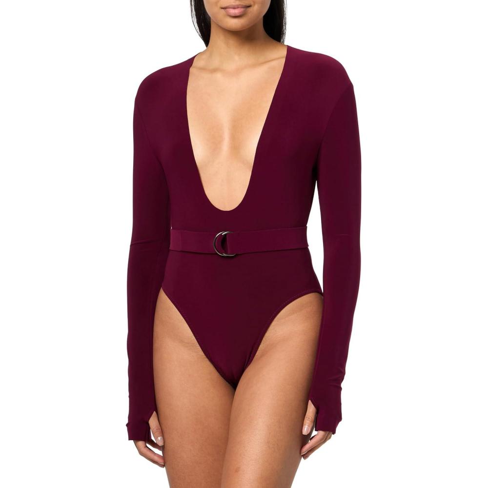 image:imageNorma Kamali LONG SLEEVE DEEP U NECK BODYSUIT PLUM XS