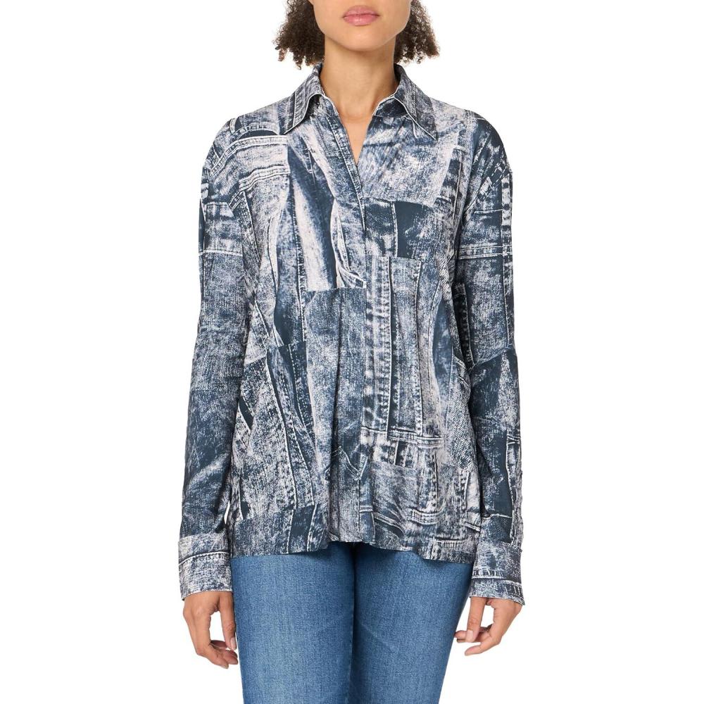 image:imageNorma Kamali Womens Nk Shirt WCollar StandBlackNavy Denim Prt