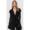 Norma Kamali Women’s Long Sleeve Deep V Ruffle Bodysuit(Black)
