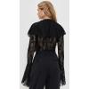 Norma Kamali Women’s Long Sleeve Deep V Ruffle Bodysuit(Black)