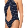Norma Kamali womens Cross Halter Bodysuit(True Navy Pinstripe)