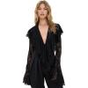 Norma Kamali Women’s Long Sleeve Deep V Ruffle Bodysuit(Black)