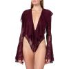 Norma Kamali Women’s Long Sleeve Deep V Ruffle Bodysuit(Plum)