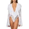 Norma Kamali Women’s Long Sleeve Deep V Ruffle Bodysuit(Snow White)