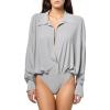 Norma Kamali Womens Super Oversized Boyfriend Nk Shirt Bodysuit(Grey)