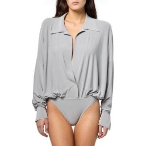 Norma Kamali Womens Super Oversized Boyfriend Nk Shirt Bodysuit(Grey)