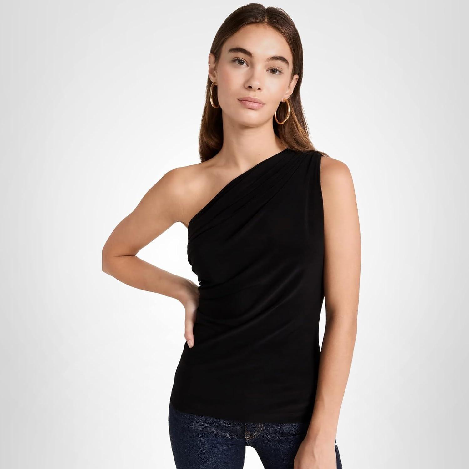 image:imageNorma Kamali Womens One Shoulder Peasant TopBlack