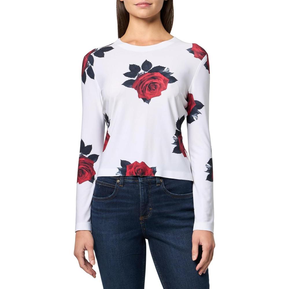 image:imageNorma Kamali Womens Long Sleeve Crew Top ShortRed Rose