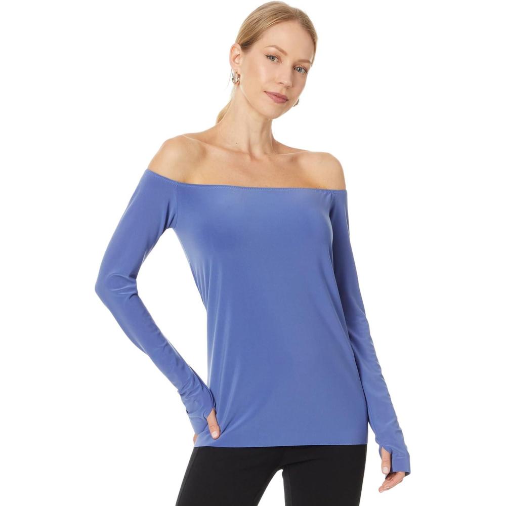 image:imageNorma Kamali Womens Long Sleeve Off Shoulder TopMilitary Blue