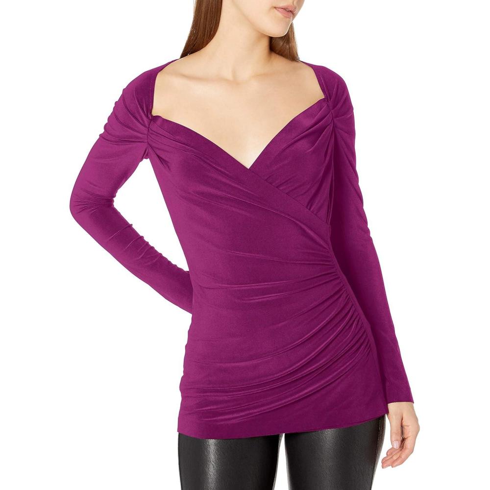 image:imageNorma Kamali Womens Long Sleeve Sweetheart Side Drape TopRaspberry