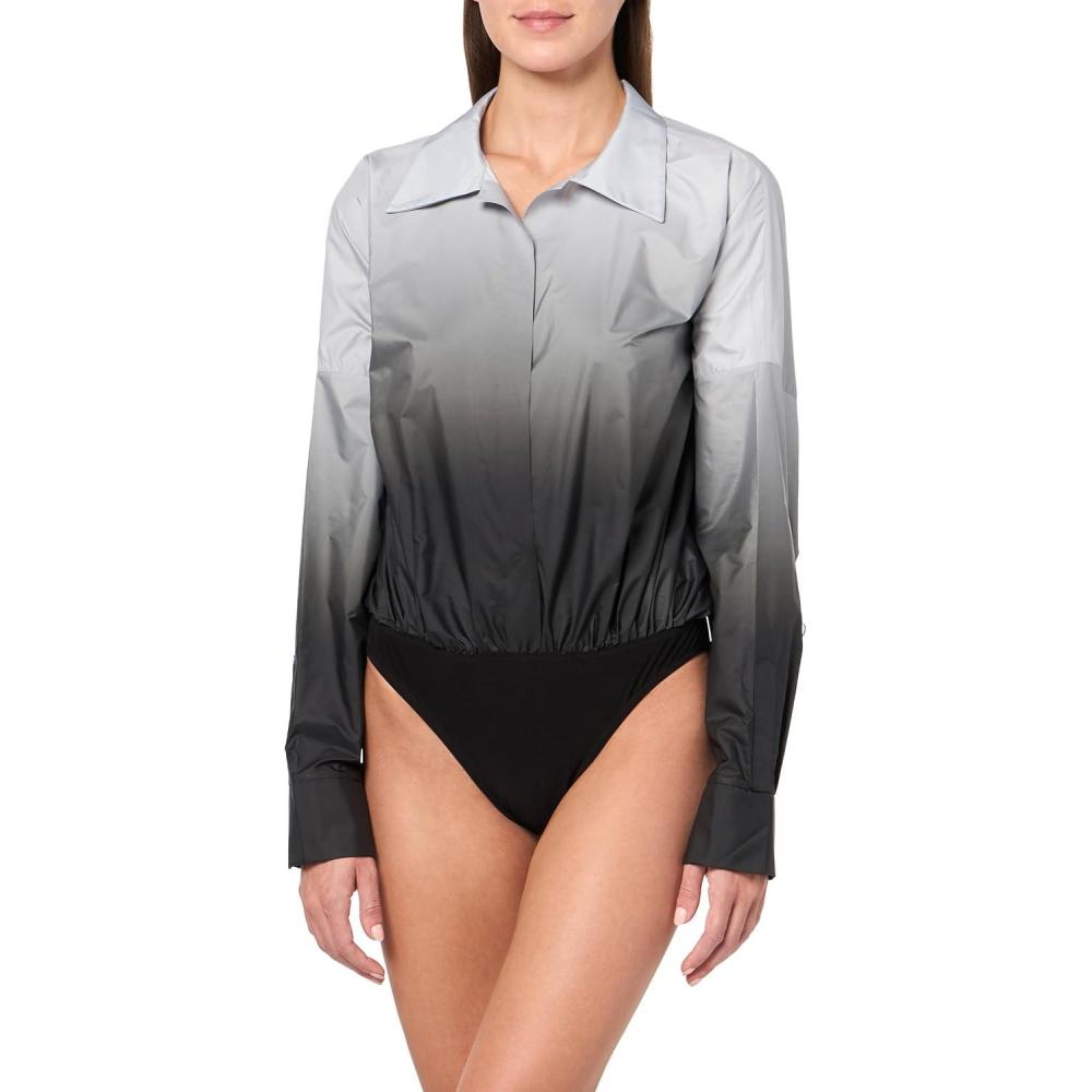 image:imageNorma Kamali womens Super Oversized Boyfriend Nk Shirt BodysuitBlackGrey Ombre