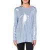 Norma Kamali Womens Boyfriend Long Sleeve Crew Top(Misty Blue)