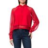 Norma Kamali womens Oversized Raglan Sleeve Hooded Cropped Top W/Mesh(Tiger Red)