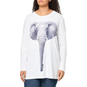 Norma Kamali Womens Boyfriend Long Sleeve Crew Top(Elephant Head/Snow W)