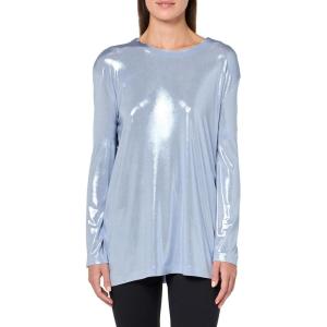 Norma Kamali Womens Boyfriend Long Sleeve Crew Top(Misty Blue)