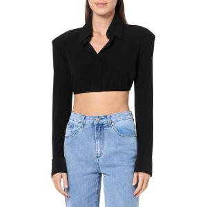 Norma Kamali Women’s Cropped Nk Shirt W/Shoulder Pads(Black)