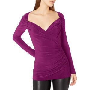 Norma Kamali Women’s Long Sleeve Sweetheart Side Drape Top(Raspberry)