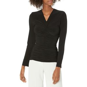 Norma Kamali Womens Long Sleeve V Neck Slinky Top(Black)