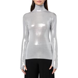 Norma Kamali Womens Slim Fit Long Sleeve Turtle Top(Silver)