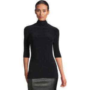 Norma Kamali Women’s Slim Fit Short Sleeve Turtle Top (24)(Midnight)
