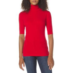 Norma Kamali Womens Slim Fit Short Sleeve Turtle Top(Tiger Red)