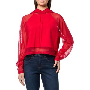 Norma Kamali womens Oversized Raglan Sleeve Hooded Cropped Top W/Mesh(Tiger Red)