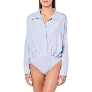 Norma Kamali womens Super Oversized Boyfriend Nk Shirt Bodysuit(Misty Blue)