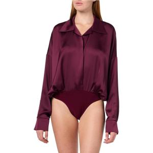 Norma Kamali womens Super Oversized Boyfriend Nk Shirt Bodysuit(Plum)