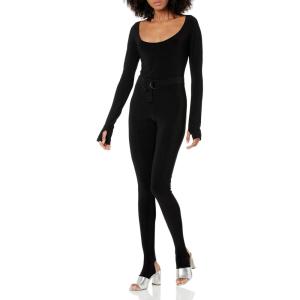 Norma Kamali womens Long Sleeve Deep Scoop Neck Catsuit W/Footie(Black)
