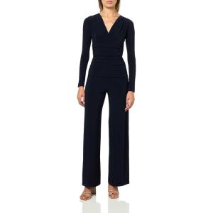 Norma Kamali womens V Neck Longsleeve Shirred Waist Jumpsuit (24)(Midnight)