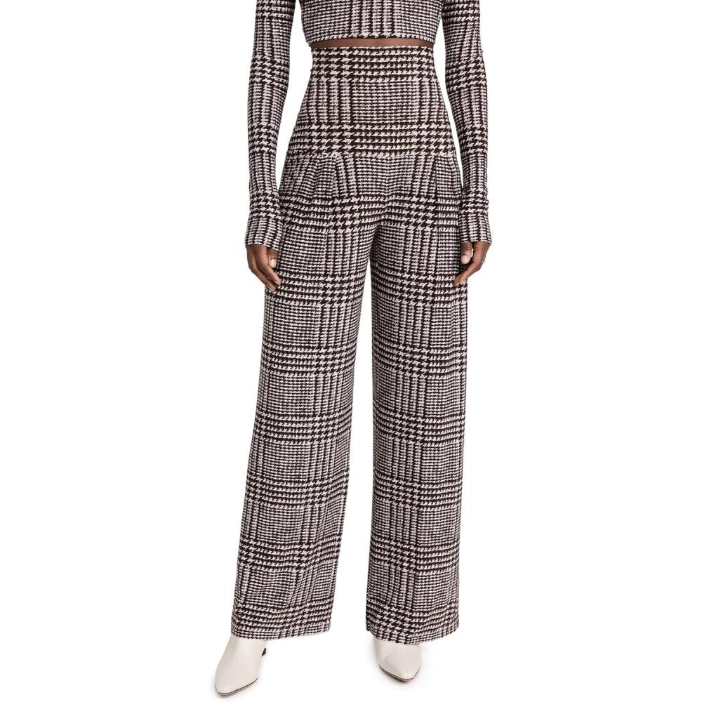 image:imageNorma Kamali Womens High Waist Pleat PantsChocolate Glenn Plaid Tweed