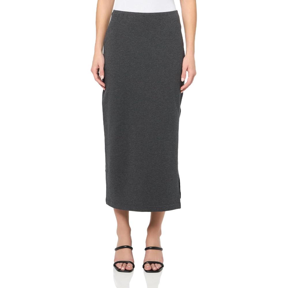 image:imageNorma Kamali Womens Side Slit Midcalf SkirtDark Heather Grey