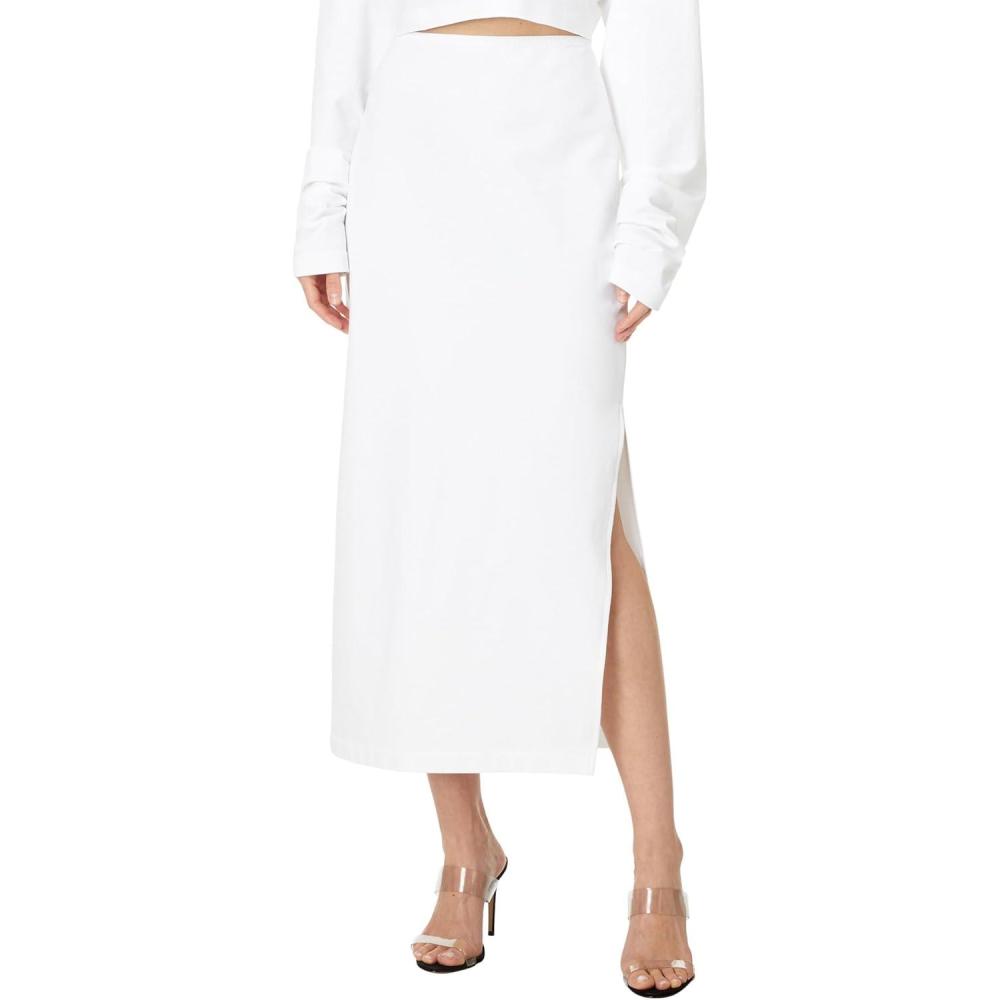 image:imageNorma Kamali Womens Side Slit Midcalf SkirtSnow White